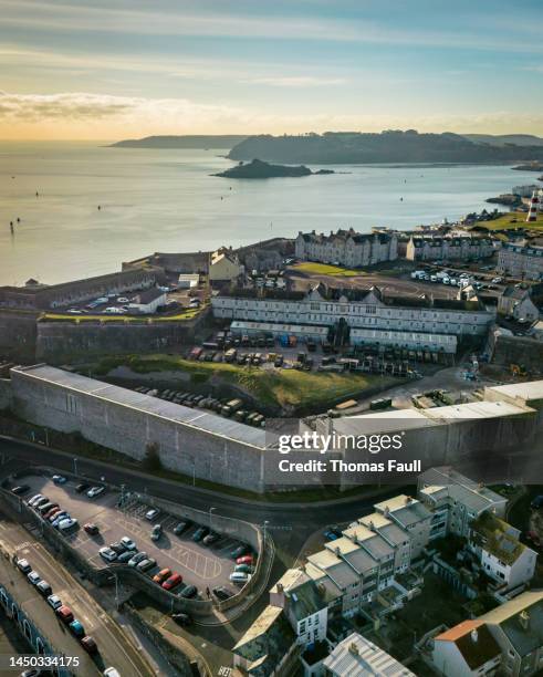 view over royal citadel in plymouth - plymouth hoe bildbanksfoton och bilder