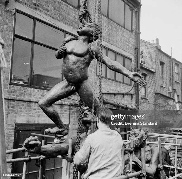 The sculpture 'Pan Statue', also known as 'Rush of Green', is moved to Hyde Park in London, where it is to be installed near Edinburgh Gate, on April...