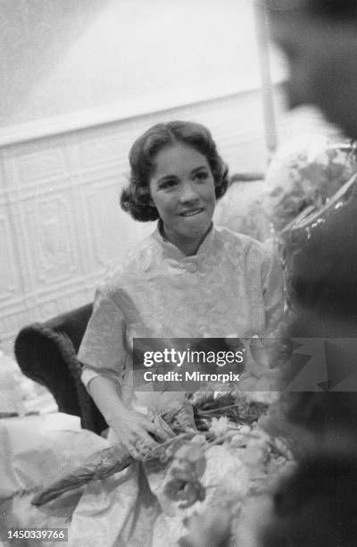 Julie Andrews backstage at the Drury Lane Theatre in London. May 1958.
