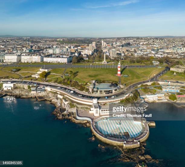 plymouth hoe lido public swimming pool - plymouth hoe stock pictures, royalty-free photos & images