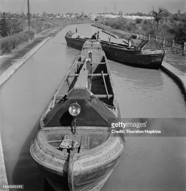 Empty cargo barges on the Grand Union Canal, England. Original Publication: Picture Post - 7798 - The Scandal of our Waterways - Volume 67 Issue 13 -...