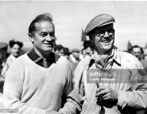 Large crowd followed American film star and comedian Bob Hope during his match with Mr C. Cox during the British Amateur Golf Championship which was...