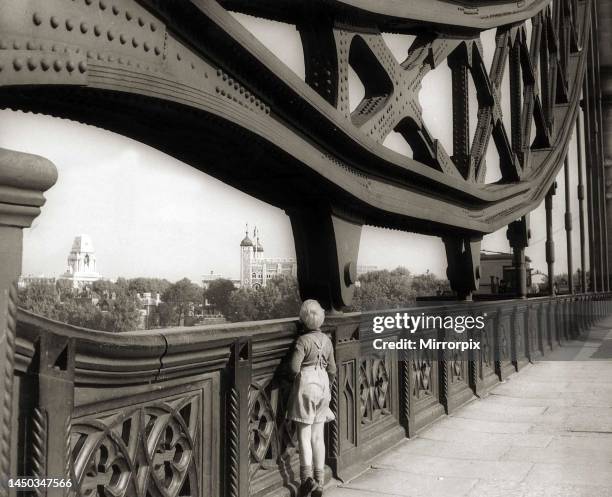 Young boy on Tower Bridge, London. 10th October 1959.