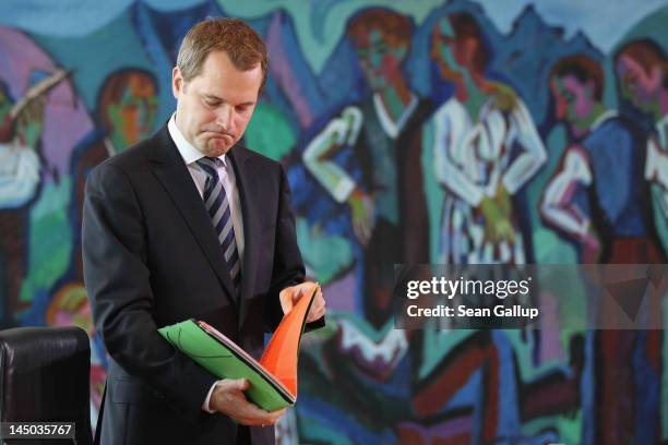 German Health Minister Daniel Bahr arrives for the German government weekly cabinet meeting on May 23, 2012 in Berlin, Germany. High on the morning's...