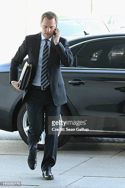 German Health Minister Daniel Bahr arrives for the German government weekly cabinet meeting on May 23, 2012 in Berlin, Germany. High on the morning's...