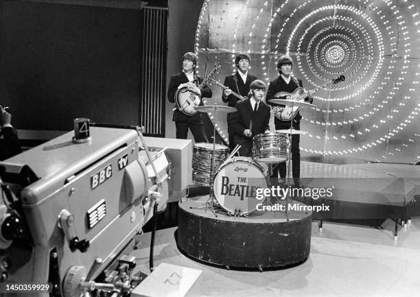 The Beatles on the set of 'Top Of the Pops', plugging their new single 'Paperback Writer'/ 'Rain', 16 June 1966. The group had previously appeared on...