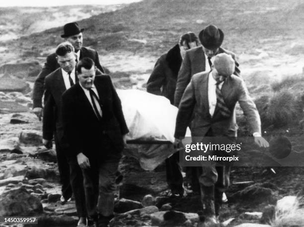 Moors Murders. A body is removed from Saddleworth Moor by detectives. The body is thought to be a victim of Ian Brady and Myra Hindley. 21st October...