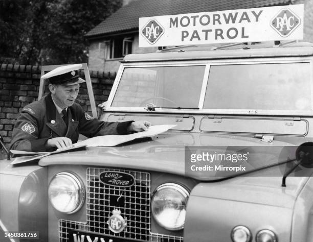 Reston RAC motorway patrolman Jack Boyes with his new van, which was delivered to the office of the RAC in Dickenson Rd. This morning. 15th June 1959.