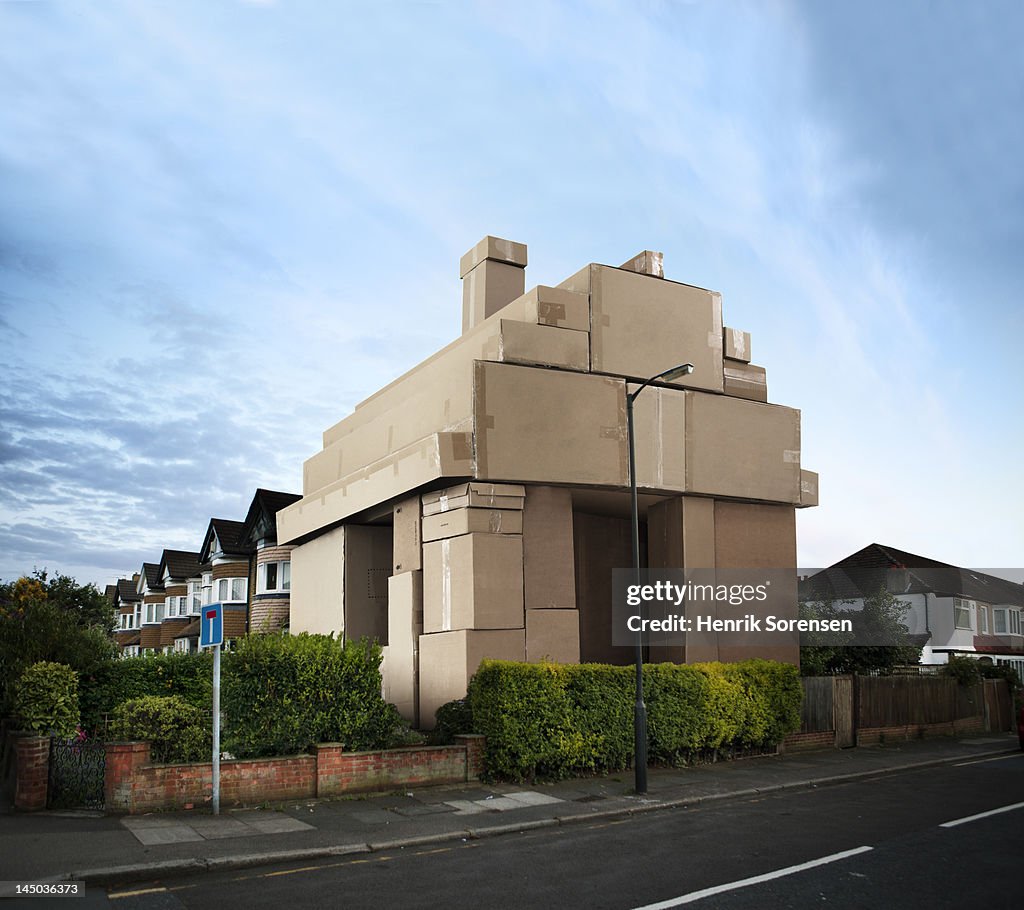 House made out of paperboxes