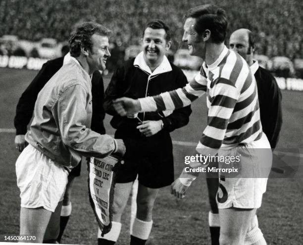 European Cup Semi Final Second Leg match at Hampden Park, Glasgow. Celtic versus Leeds United . Captains Billy Bremner of Leeds and Billy McNeill of...