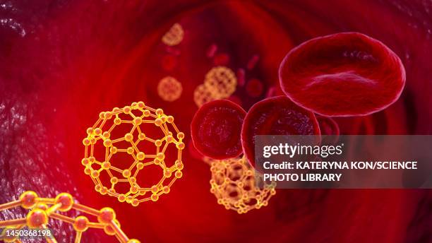 fullerene nanoparticles in blood, illustration - fullerene stock illustrations