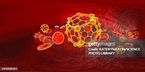 fullerene nanoparticles in blood, illustration - fullerene stock illustrations