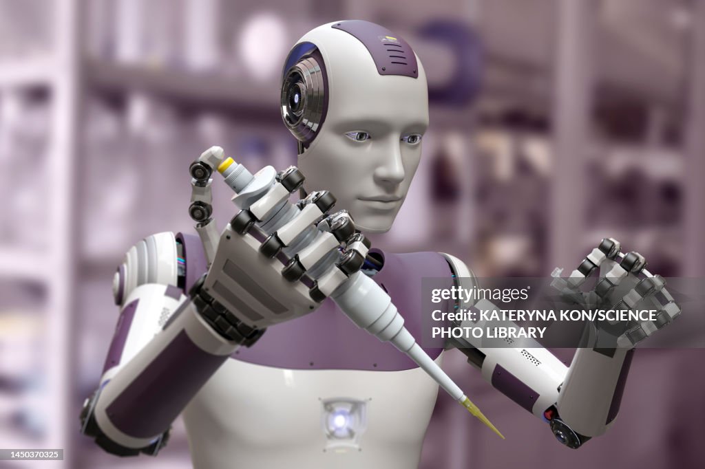 Humanoid Robot Working In Laboratory Conceptual Illustration High-Res ...