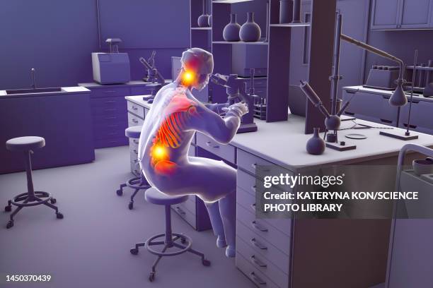 musculoskeletal disorders in laboratory workers, illustration - back pain doctor stock illustrations