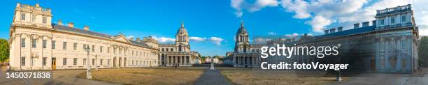 london historic royal naval college maritime greenwich panorama uk - greenwich stock pictures, royalty-free photos & images