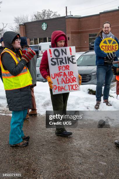 St. Anthony, Minnesota, Starbucks workers across the country strike to protest unfair labor practices and union busting going on at the company....