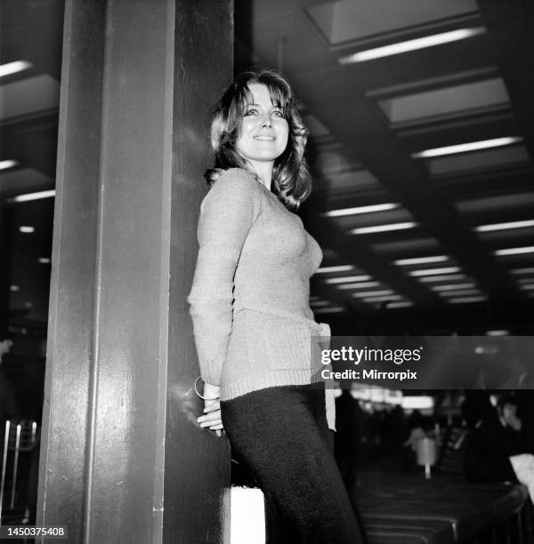 Fiona Lewis leaving Heathrow for New York where she will be screen tested for a New Roger Vadim film. December 1969.