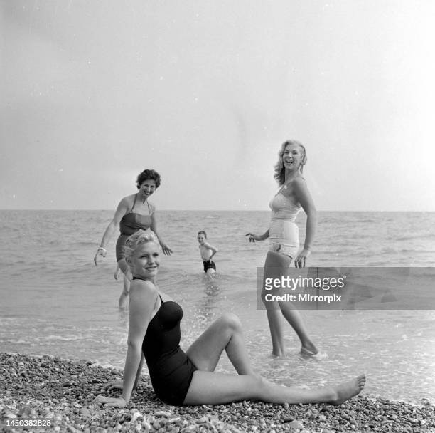 Girls in swimsuits at Hastings. 15th July 1958.