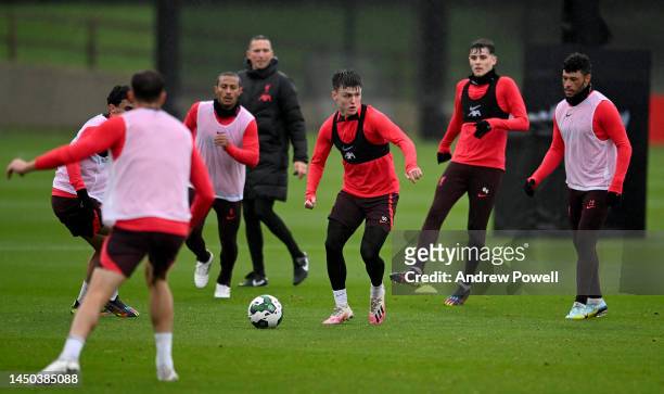 Ben Doak of Liverpool during a training session at AXA Training Centre on December 19, 2022 in Kirkby, England.