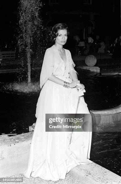 Bianca Jagger, wearing full length white lace dress at Rolling Stones Party, Blenheim Palace, Woodstock, Oxfordshire, England, Thursday 6th September...