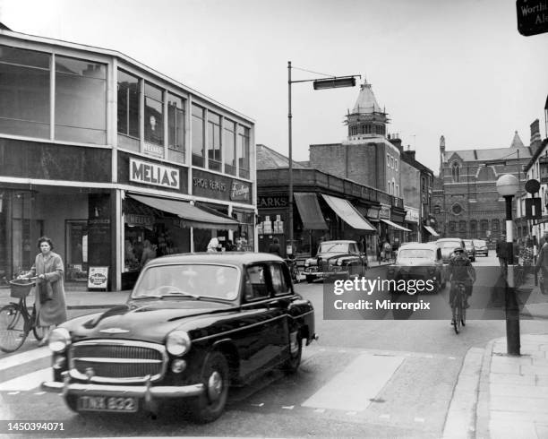 One-way traffic system has now been introduced into the new Sheep Street, Rugby. 3rd September 1959.