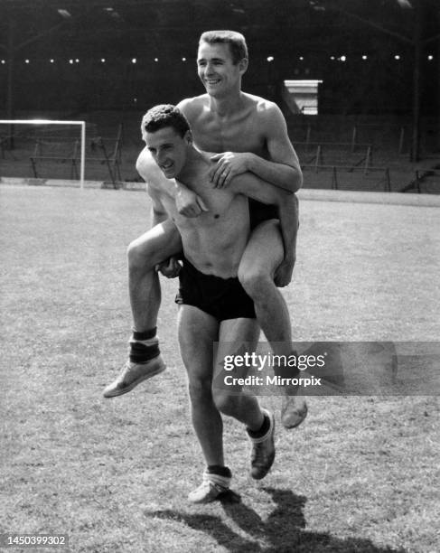 Brian Clough enjoying a piggyback ride. August 1959.