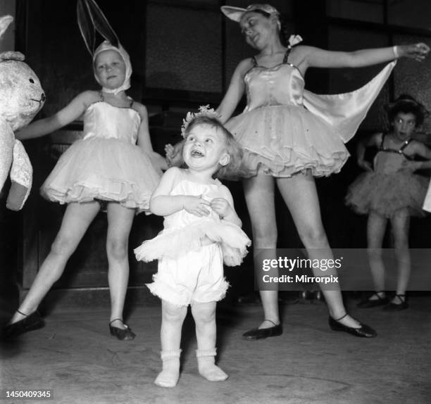 Toddler Jennifer Biggs aged 17 months 17 seen here dancing at a Reading hotel. April 1953.