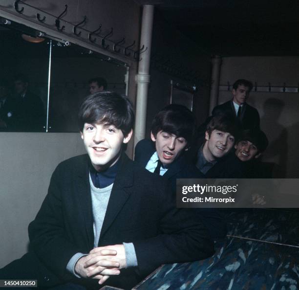 The Beatles at the De Montfort Hall in Leicester - 10 October 1964. Left to right: Paul McCartney, George Harrison, John Lennon, and Ringo Starr.