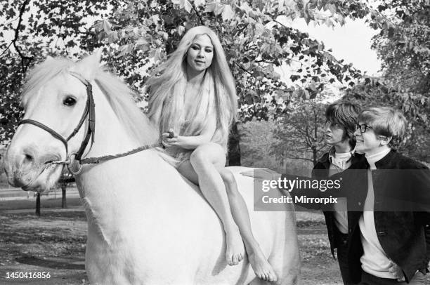 Peter and Gordon with Lady Godiva in Hyde Park, London.