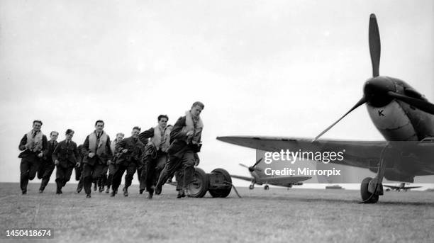 Pilots scramble during the Battle of Britain.