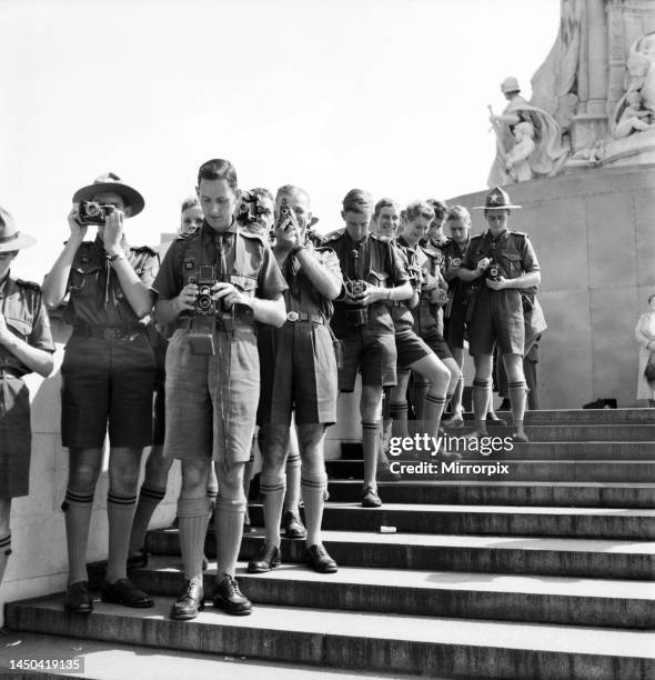 Coronation 1953. Australian Queen Scouts seen outside Buckingham Palace with their Cameras taking Photographs. May 1953.