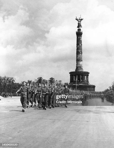 British troops officially take over their zone of occupation in Berlin. Men of the 7th Armoured Division took part in the salute taken by General...