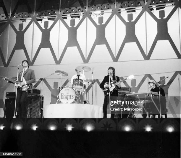 The Beatles rehearse 'I'm Down' at the ABC Theatre, Blackpool for the group's bill-topping appearance on ABC TV's Blackpool Night Out, 1 August 1965....