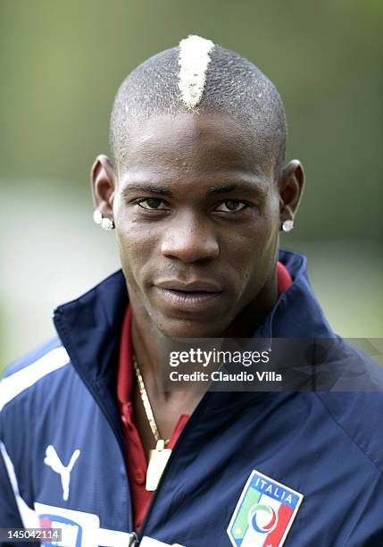 Mario Balotelli of Italy during a training session at Coverciano on May 23, 2012 in Florence, Italy.