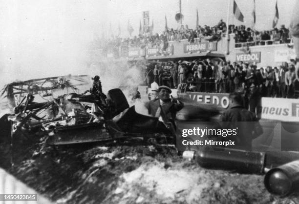 The 1955 Le Mans disaster of 11th June 1955 during the 24 Hours of Le Mans motor race at Circuit de la Sarthe in Le Mans, Sarthe, France. Large...