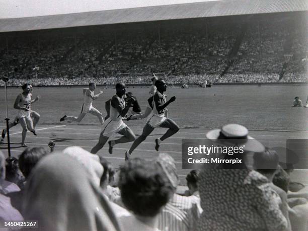 American sprinter Harrison Dillard wins the 100 metre sprint final during the 1948 London Olympic Games.