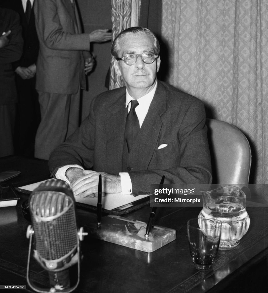 Anthony Eden speaking on television about the Suez situation August 1956