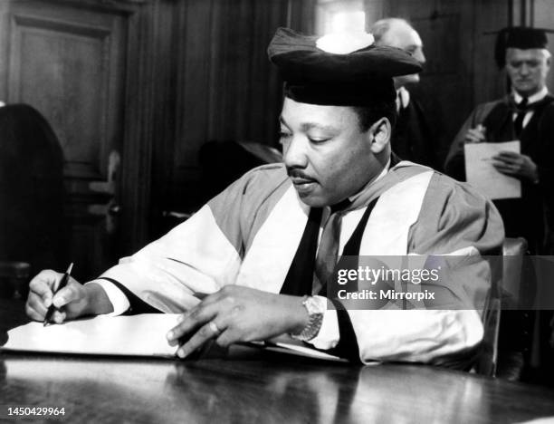 Dr Martin Luther King, the American civil rights leader, pictured at Newcastle University for the receiving of an honorary degree of Doctor of Civil...