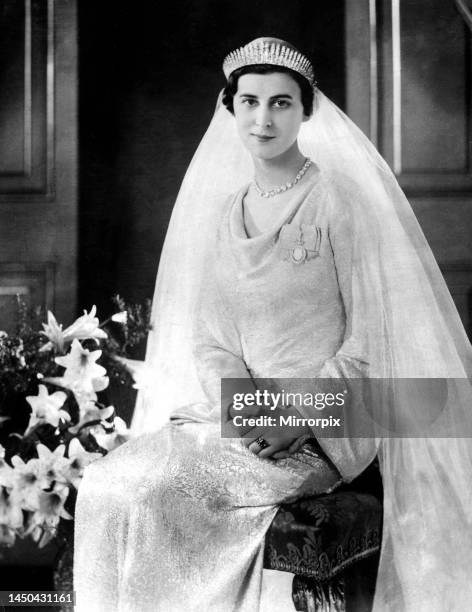 Princess Marina, later the Duchess of Kent, pictured in her wedding dress 29 November 1934.