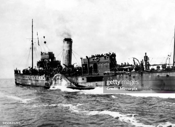 An old paddle steamer, one of the many ships of all shapes and sizes that helped in the evacuation of the BEF from the beaches at Dunkirk. June 1940.