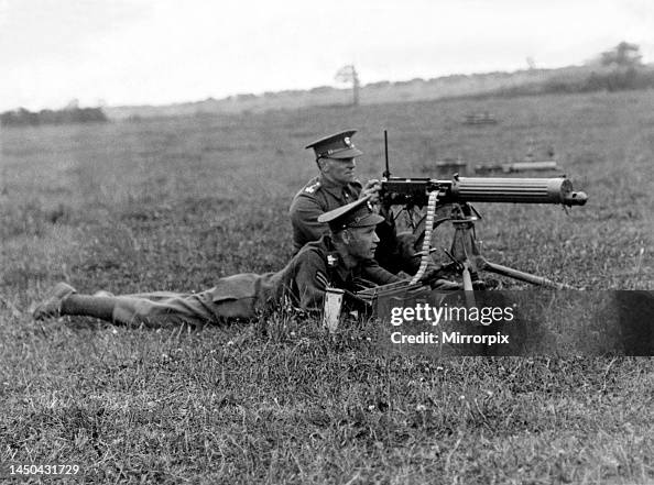 Vickers Rifle Sergeant Major Sargent and Corporal Punton use a Vickers machine gun ...