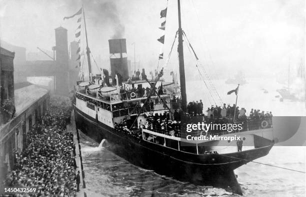 The Bernicia carrying Newcastle United fans to Wembley in 1924 for the FA Cup final match against Aston Villa. The SS Bernicia leaving Newcastle...