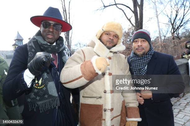 Yusef Salaam, Kevin Richardson, and Raymond Santana attend the unveiling of the "Gate of the Exonerated" in Harlem on December 19, 2022 in New York...