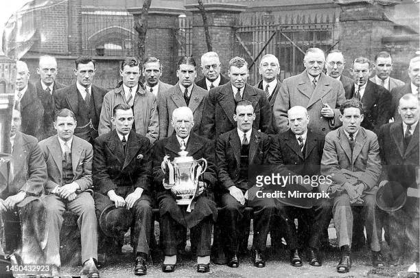 Newcastle’s victorious party of players and directors ready to head back to Tyneside with the FA Cup trophy following the team's victory over Arsenal...