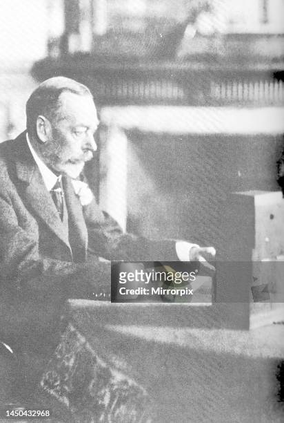King George V making a Christmas Day broadcast. He was the first British King to speak to the people by radio. 25th December 1932.