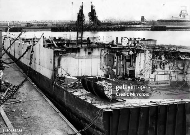 Blyth shipbreaking firm Hughes Bolckow Ltd. Working on the HMS Jutland, a 2,480-ton destroyer which was launched in 1946 by the late Ellen Wilkinson...