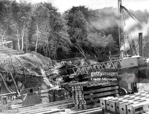 Bridge at Reston on the Newcastle to Edinburgh main line is being repaired after the floods in August swept away the bridge and the embankment in...