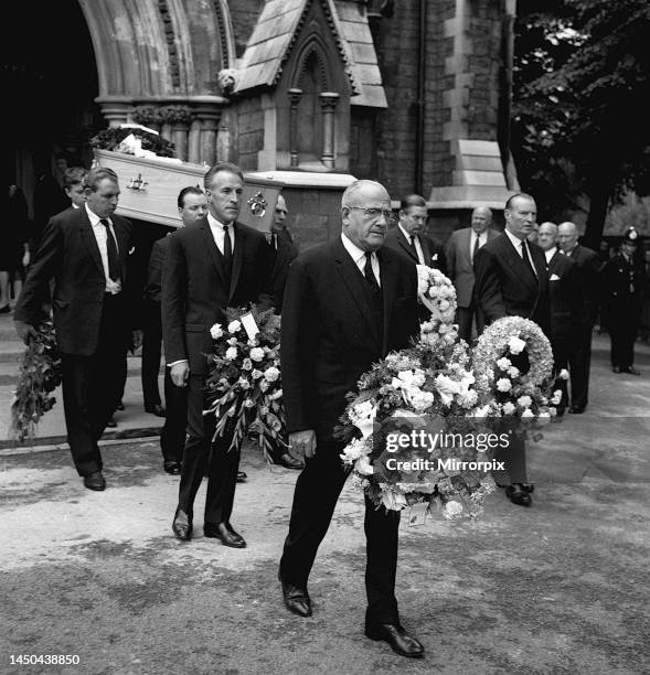 The funeral of English boxer Freddie Mills at St. Giles's Church in Camberwell, London which was attended by celebrities such as Bruce Forsyth, Peter...