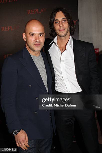 Matteo Sinigaglia and Valdimir Restoin Roitfeld attend the Replay & Simple Minds Concert at Hotel Martinez on May 22, 2012 in Cannes, France.