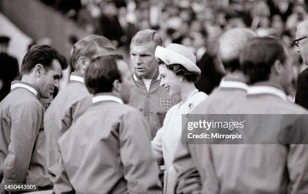 Bobby Moore presents the England team to Queen Elizabeth II. England versus Uruguay World Cup 1966. 11th July 1966.